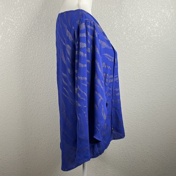 Cache Cobalt Blue Classic Career Business High Low Flowy Keyhole Top Size Large - Picture 5 of 7